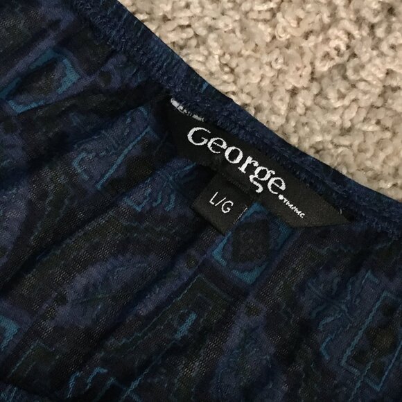 Moody Blue Semi Sheer V-neck Tribal Boho Blouse - Picture 10 of 15